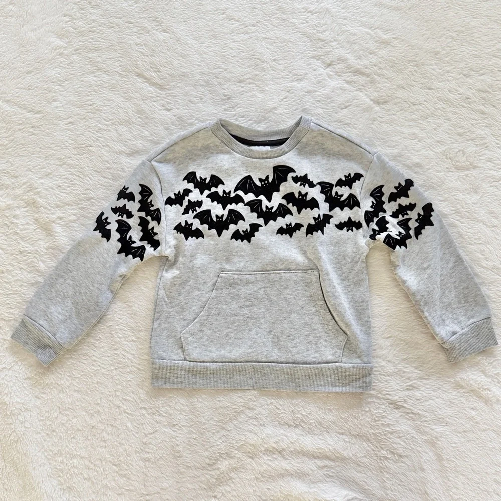 Wonder Nation Halloween Sweatshirt Sweatpants Set Gray Black Bats Size 3T